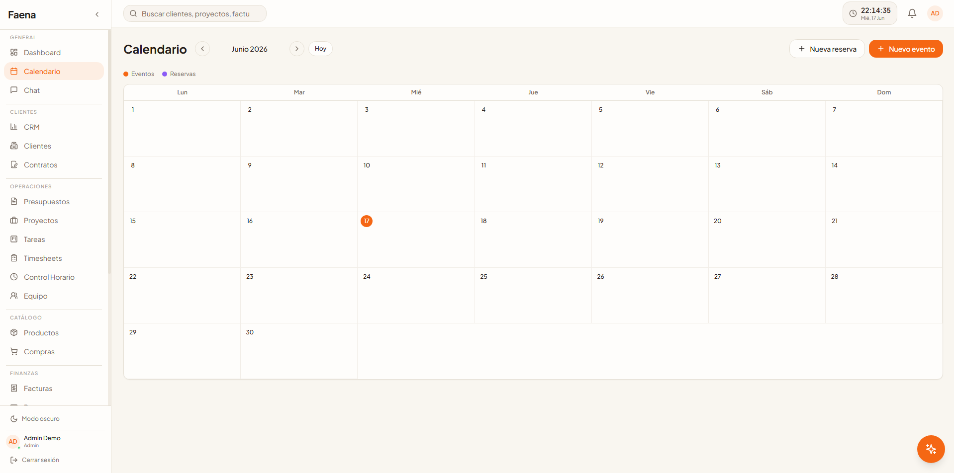Calendario de eventos y reservas