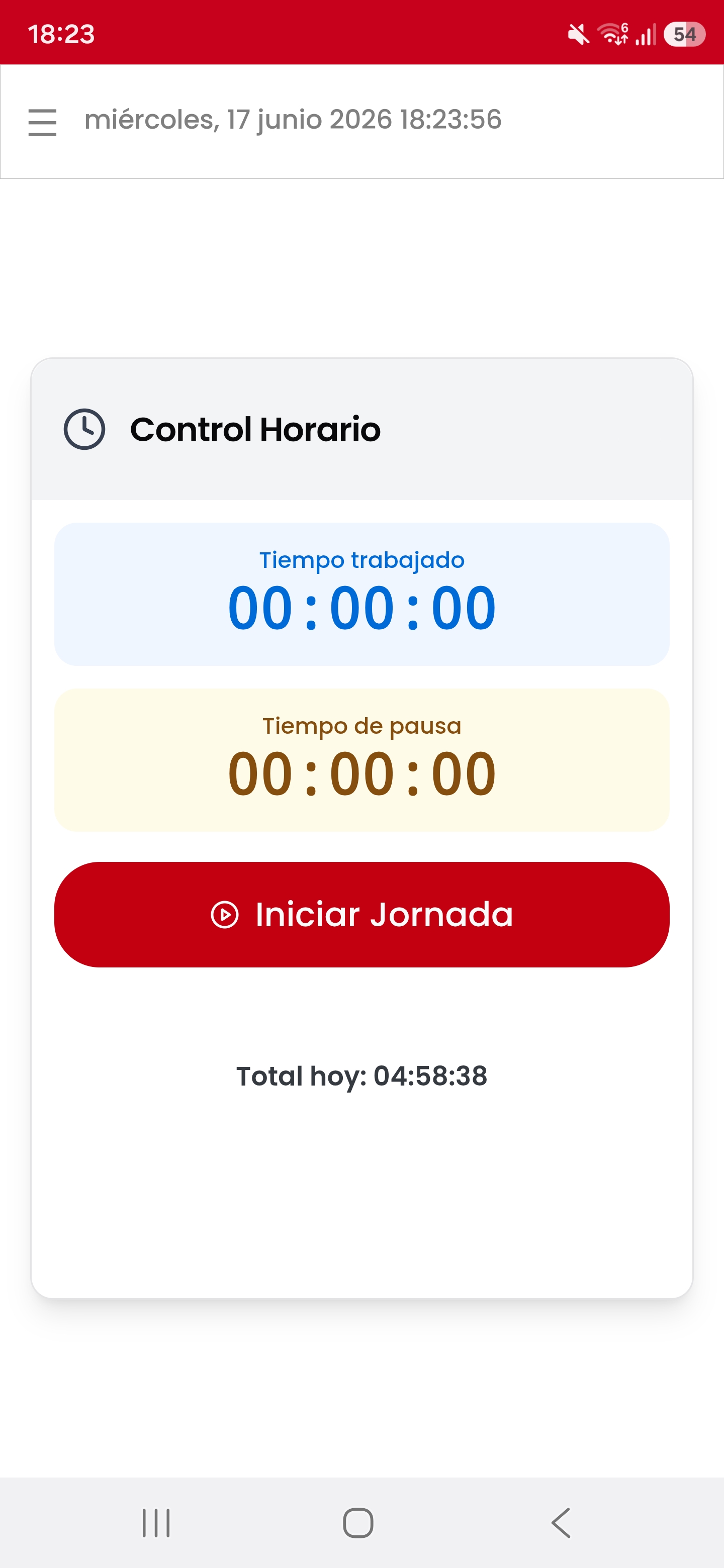 Pantalla de control horario